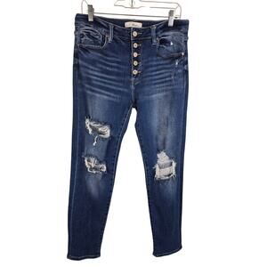 KanCan Whiskering Distressed Exposed Button Fly Women's Skinny Jeans 11/29